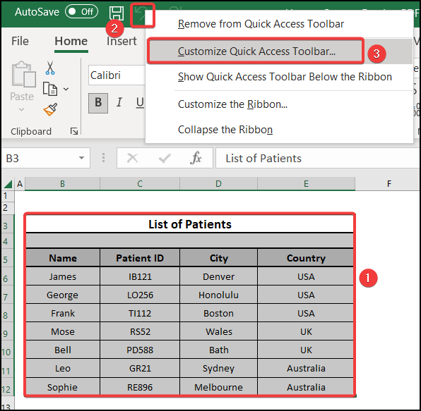 Choosing the Quick Access Toolbar to convert Excel to PDF without converter