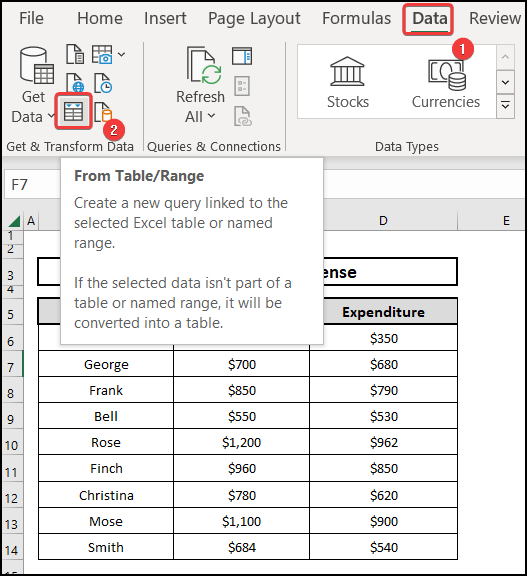 Choosing From Table/Range from the Data tab