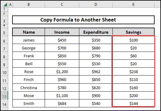 Savings after copy-pasting the formula