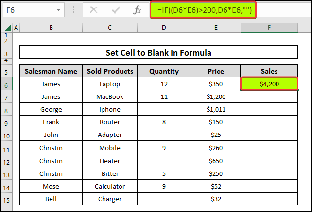 Using the IF function to set cell blank in Excel