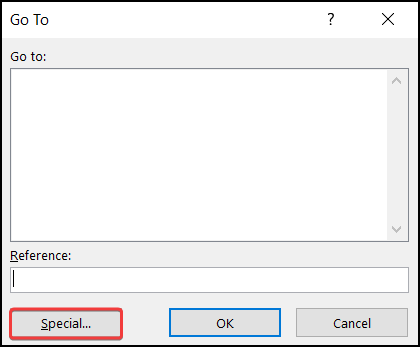 Using Special button to Go To window