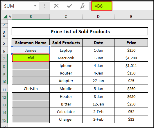 Using Excel formula on the empty cells