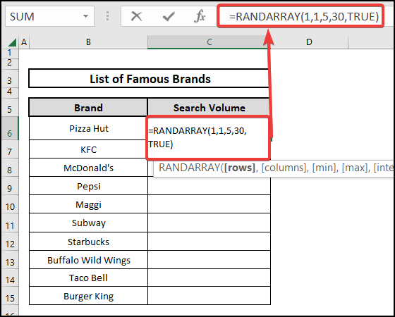 Using the RANDARRAY function to generate random data in Excel 