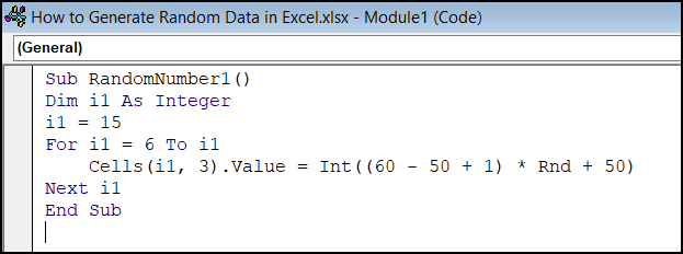 VBA code to generate random data in Excel