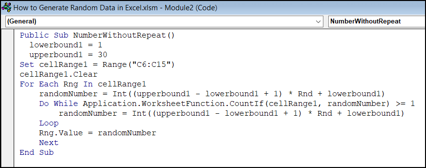 VBA code to generate random numbers without duplicates or to generate unique numbers