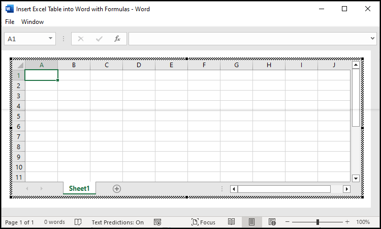 A Excel spreadsheet inserted into a Word file.