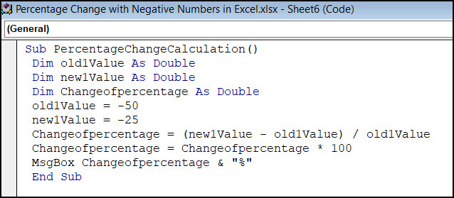 VBA code to calculate percentage change 