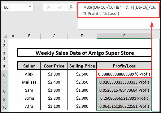 Combination of ABS and IF functions to write Profit Loss statements including percentages derived from the formula in Excel. 