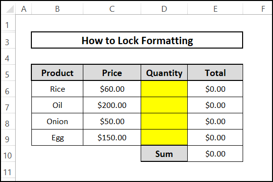Dataset for Locking Formatting in Excel 365