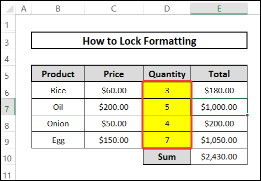 Output of Lock Formatting in Excel 365