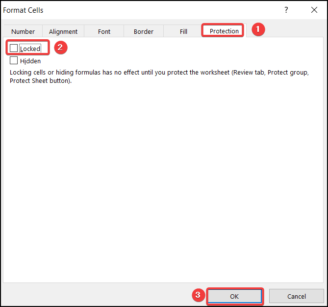 Selecting option in protection tab