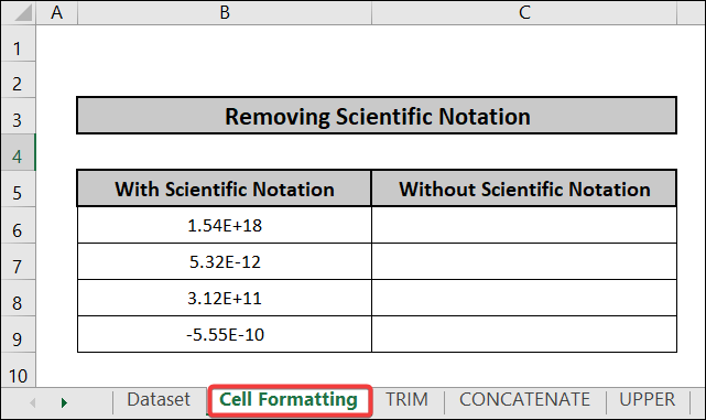 how to remove scientific notation in excel using cell formatting 