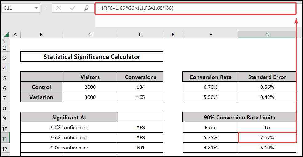 Using the if function for Statistical Significance Calculator