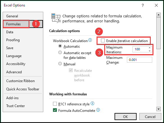 Disable the Iterative Calculation option from the Excel Option. 