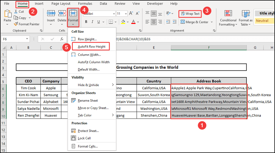 Wrap text and Autofit to Concatenate with carriage return using Formula