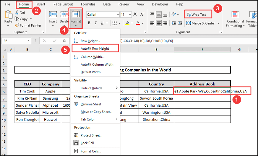 Wrapping text and autofit row height