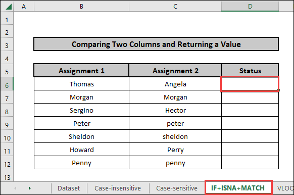 Compare Two Columns and Return a Value Using MATCH, IF, ISNA