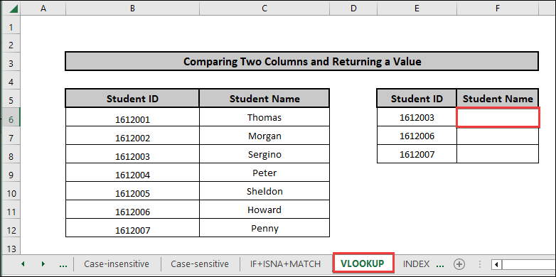 Compare Two Columns and Return a Value Using VLOOKUP
