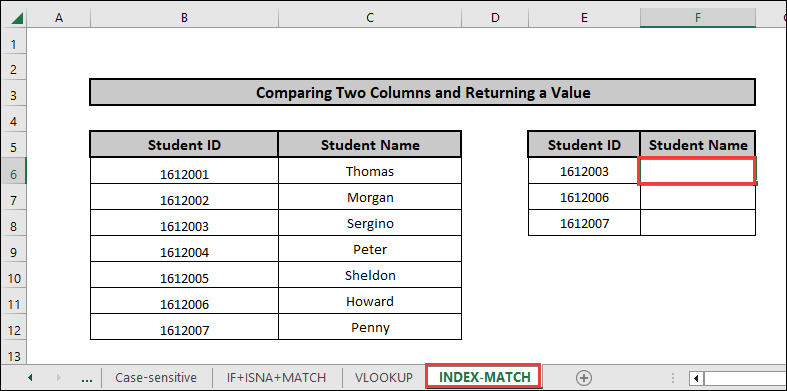 Compare Two Columns and Return a Value Using INDEX-MATCH