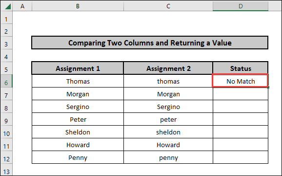 Compare Two Columns and Return a Value Applying IF function