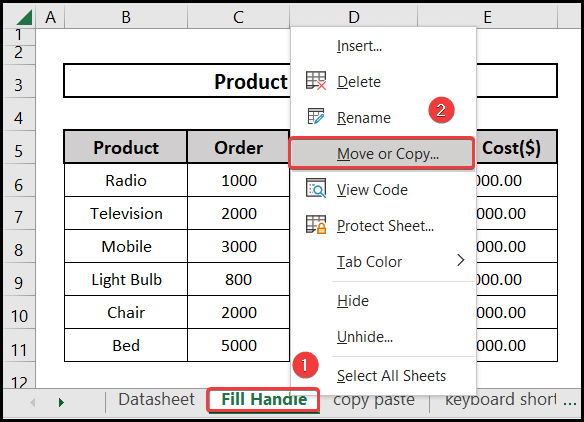 Selecting the Move or copy option to copy