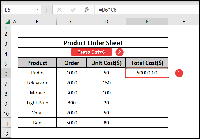 Input a formula and copy it to paste across multiple rows in Excel.