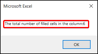 Outcome of count filled cells in specific column
