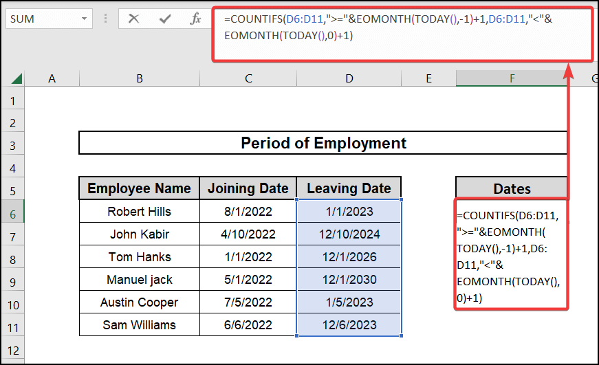 using formula with countifs, eomonth and today functions