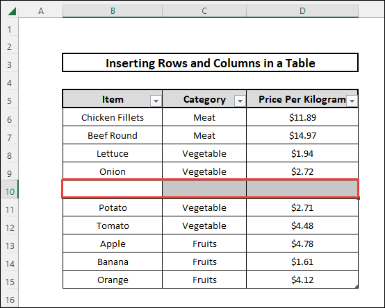 Inserting a Row in a Table 2