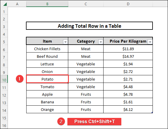 Adding a Total Row in a Table 1