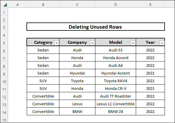 delete unused rows in excel using Filter feature