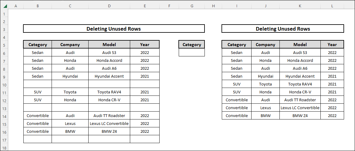 delete unused rows in excel using Advanced Filter feature