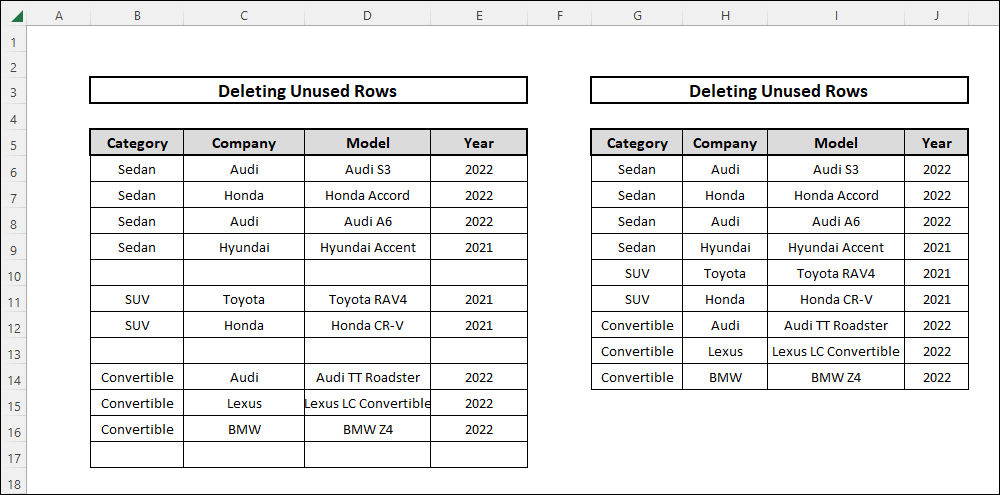 delete unused rows in excel inserting Filter function