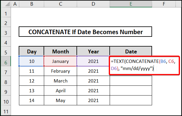 concatenating day, month and year into date if date becomes number 