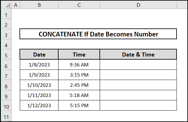 Dataset for concatenating date and time 