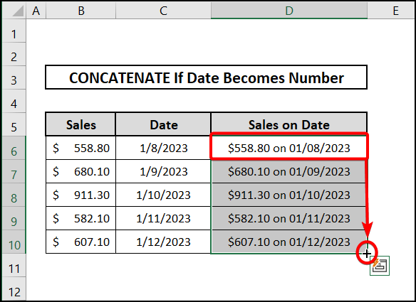 Outcome of concatenating date with a number if date becomes number 