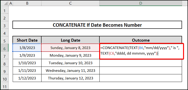 Concatenating date with date if date becomes number 