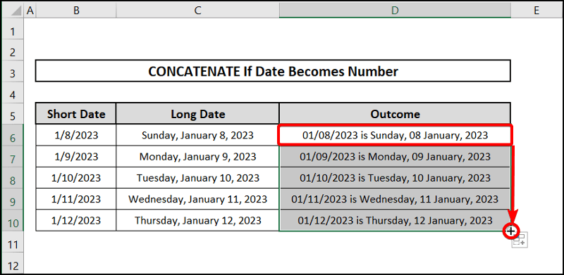 Outcome for concatenating date with date