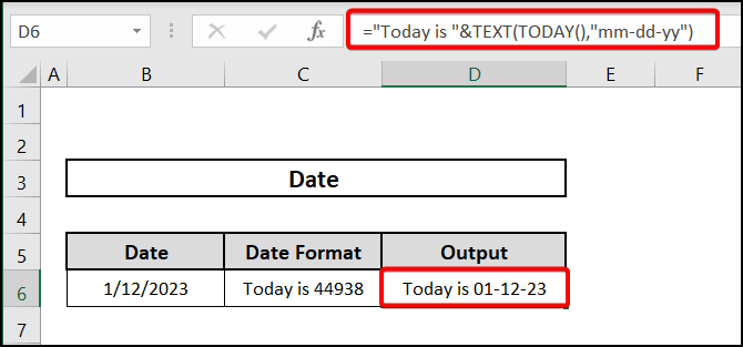 Using TODAY & TEXT functions to concatenate multiple cells with space in Excel