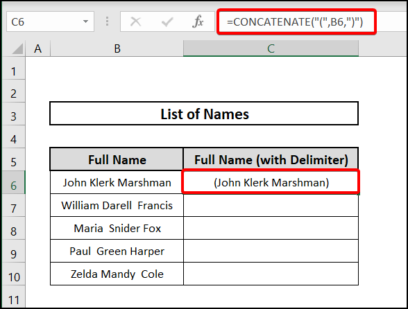 Using CONCATENATE function with delimiter in Excel