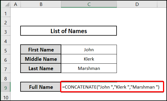 Using TRANSPOSE & CONCATENATE functions to concatenate multiple cells with space in Excel