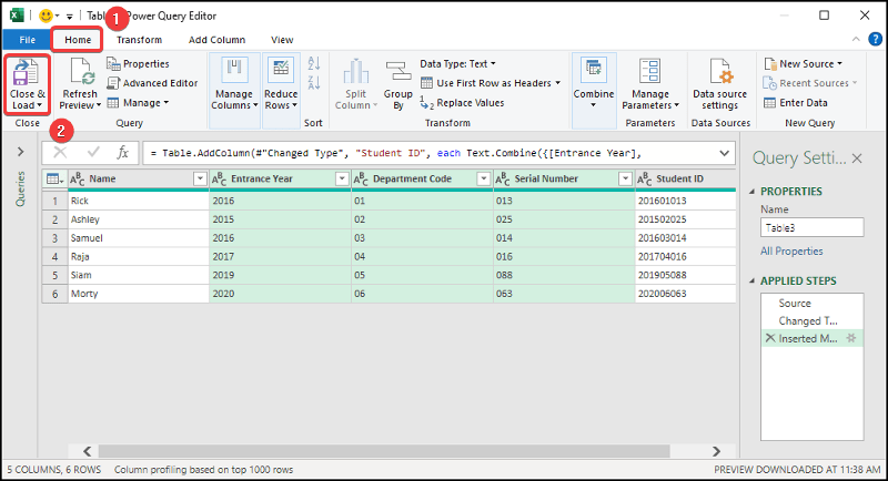 Getting the results from Power Query editor to the worksheet