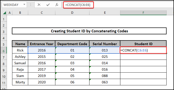 concatenate numbers with leading zeros using CONCAT function in Excel 