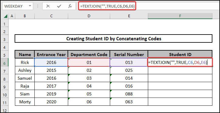 concatenate numbers with leading zeros using TEXTJOIN function in Excel 