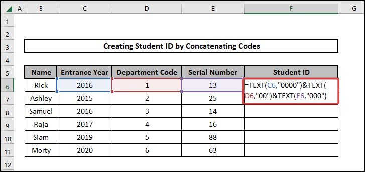 concatenate numbers with leading zeros using TEXT function in Excel 