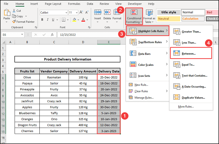 Between Feature from Conditional Formatting