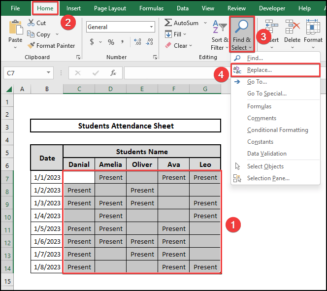 Accessing Replace to Fill Blank Cells with Text