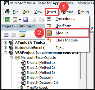 Inserting module to Fill Blank Cells with Text