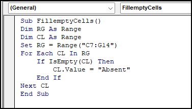 Code to Fill Blank Cells with Text
