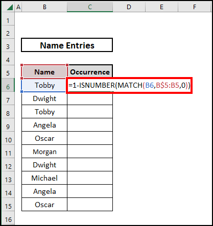 ISNUMBER & MATCH functions to find the first occurrence of a value in a column in Excel